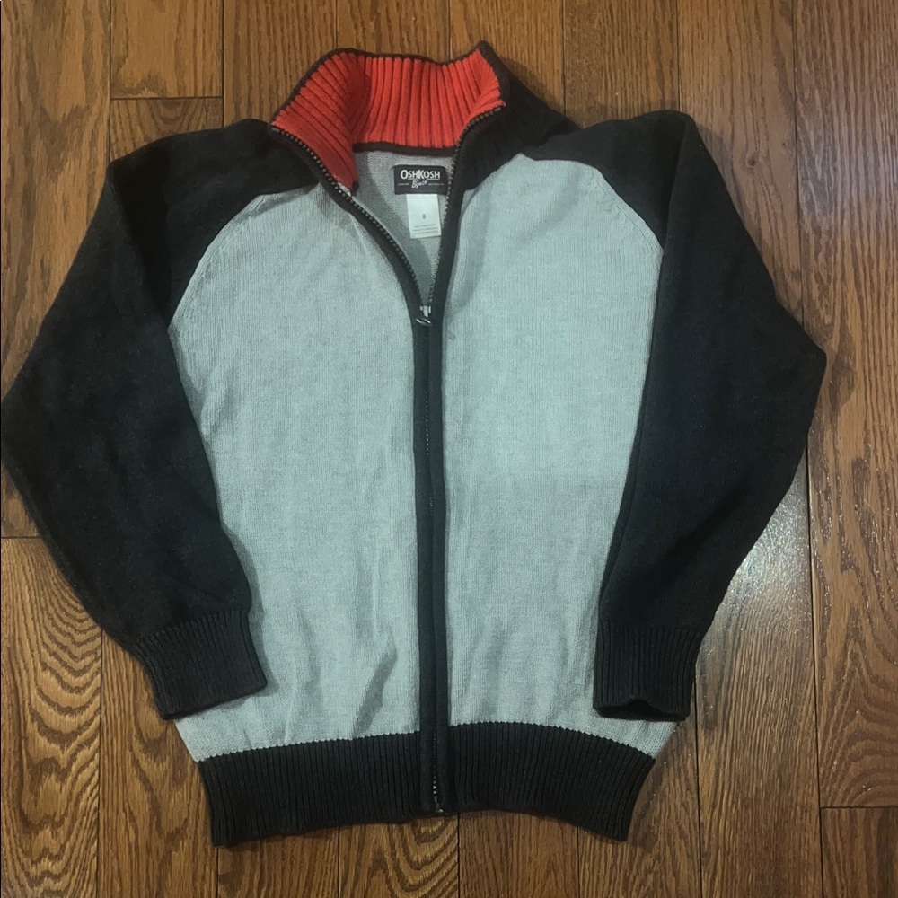 OshKosh B'gosh Kids Sweater in dark and light Gray with Red Collar